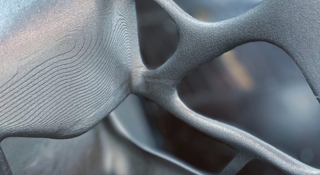 Close-up of a topology-optimised large sand cast structural component